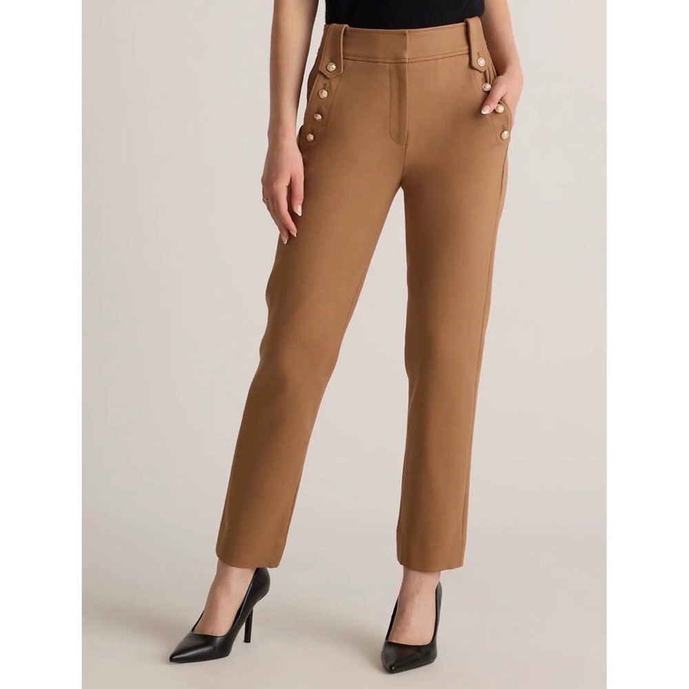 Quince Mariner Pants Women Small Roasted Pecan Brown UltraStretch Ponte Straight